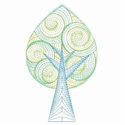 Rippled tree featuring playful blue trunk and green swirls, with a whimsical, leaf-shaped design.