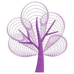 Rippled tree with solid purple trunk and circular layered foliage, featuring modern curved outlines.