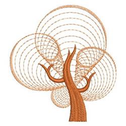 Rippled tree with textured brown trunk and circular patterns, modern abstract style.