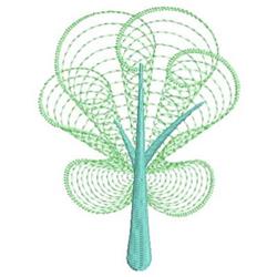 Rippled tree with elegantly curved branches in soft green and blue tones, showcasing a whimsical design.