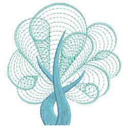 Rippled tree with smooth branches and swirling lines in shades of blue, showcasing a modern, whimsical style.