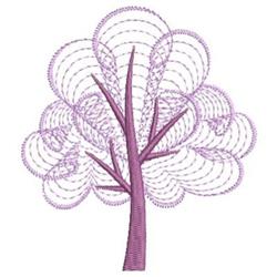Rippled tree with a whimsical purple trunk, curvy branches, and stylized leaves in matching purple.