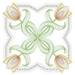 Rippled floral design featuring delicate tulips with swirling lines and pearls, perfect for spring decor.