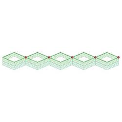 Rippled zigzag geometric design with interconnected hexagons, green outline, and red accents for modern decor.