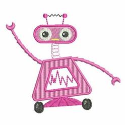 Playful robot in bright pink tones with a zigzag body and large eyes, perfect for kids' embroidery projects.