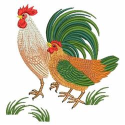Rooster & Hen - 4x4 bird detailed machine embroidery design for patchwork quilt blocks