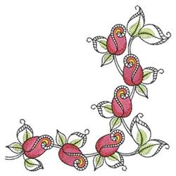 rose beginner-friendly machine embroidery - Rose Bud Corner for kitchen tea towels