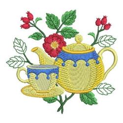 Rose Tea Set - 4x4 rose detailed machine embroidery design perfect for Table Linens