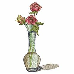 Realistic vase with pink and yellow roses, elegantly shaped, perfect for spring home decor, ideal as an embroidery design.