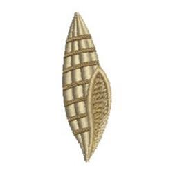 Realistic embroidered seashell in cream color with striped texture, showcasing lifelike contours.