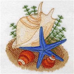 Seashell Scene - 4x4 starfish detailed machine embroidery design for kitchen tea towels