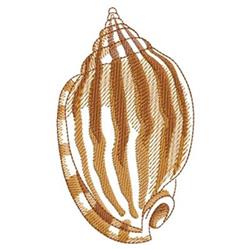 Realistic seashell with detailed brown and beige stripes, spiral shape, showcasing texture in an earthy marine theme.