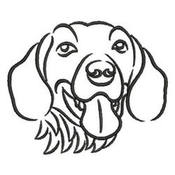 Smiling dog face in simple line art, featuring prominent ears and a tongue out design. Perfect for dog lovers.