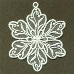 Intricate snowflake design featuring delicate swirls and bead-like details. Ideal for winter decor.