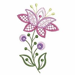Playful flower design featuring a pink butterfly above purple flowers and green leaves, perfect for quilting.
