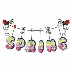 Colorful text reading 'SPRING' with ladybugs and flowers, playful seasonal decor for spring-themed projects.