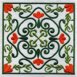 detailed spring block machine embroidery pattern - Spring Quilt Block for kitchen tea towels