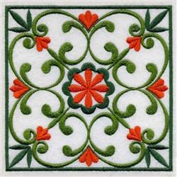 detailed spring square machine embroidery pattern - Spring Quilt Square for kitchen tea towels