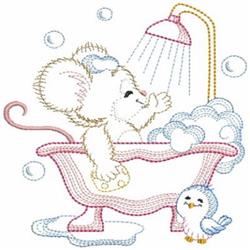 Stipple Bathtime Mouse - 4x4 bird beginner-friendly embroidery design for Kids Hooded Towels