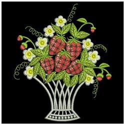 Vibrant basket of strawberries adorned with delicate white flowers and lush green leaves, perfect for spring.