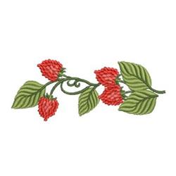 Applique strawberry cluster featuring ripe red strawberries, green leaves, and a curved vine, perfect for spring decor.