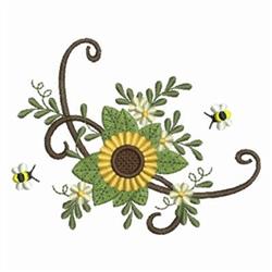 Sunflower & Bee Corner - 4x4 sunflower beginner-friendly embroidery design for kitchen tea towels