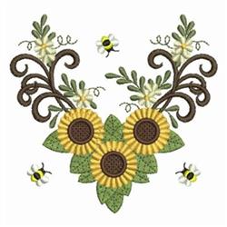 sunflower detailed machine embroidery - Sunflower & Bee Triangle for kitchen aprons