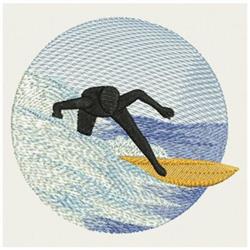 Surfer riding a vibrant wave in summer, featuring a black figure, dynamic pose, and bright yellow surfboard.