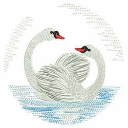 detailed bird machine embroidery pattern - Swan Pair for decorative pillow covers