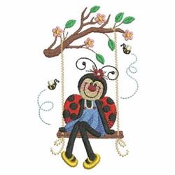 Swinging Ladybug - 4x4 daisy detailed embroidery design for decorative pillow covers