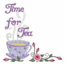 Tea Cup Corner - 4x4 corner beginner-friendly embroidery design for decorative pillow covers