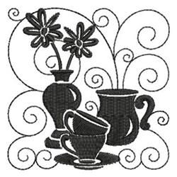 Tea Time Flowers - 5x7 flower beginner-friendly embroidery design for kitchen aprons