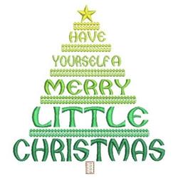 Decorative Christmas tree formed from text 'HAVE YOURSELF A MERRY LITTLE CHRISTMAS' in greens, topped with a yellow star.
