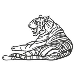 Bold line art tiger with distinctive stripes and playful expression, showcasing its powerful form.