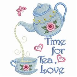 Time For Tea 2 - 4x4 rose detailed machine embroidery design for kitchen tea towels