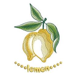 Colorful lemon with vibrant green leaves and playful dotted text 'lemon', perfect for kitchen decor.