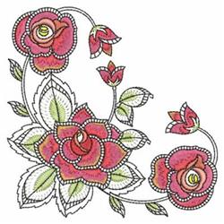 rose detailed machine embroidery - Tri Rose Corner perfect for reusable tote bags