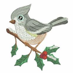 detailed winter bird machine embroidery pattern - Tufted Titmouse for decorative pillow covers