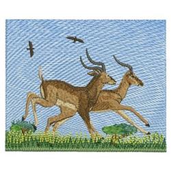 Two Antelope - 4x4 antelope detailed embroidery design for patchwork quilt blocks