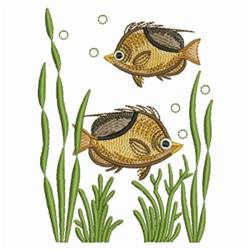 Two Brown Fish - 4x4 fish detailed machine embroidery design for kitchen tea towels
