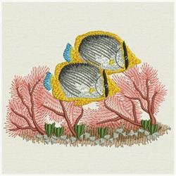 Two Fish Scene - 4x4 angel detailed machine embroidery design for kitchen tea towels