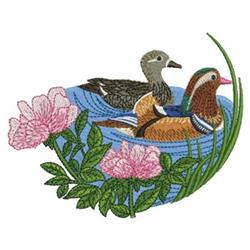 Two Mandarin Ducks - 4x4 bird detailed embroidery design for patchwork quilt blocks