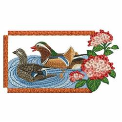 Two Mandarin Ducks - 4x4 bird detailed embroidery design for decorative pillow covers