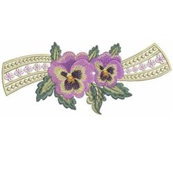leaf detailed machine digital embroidery - Two Pansies perfect for kitchen aprons