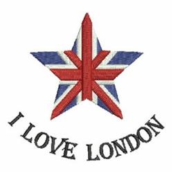Bold star with Union Jack colors and 'I LOVE LONDON' text, perfect for travel souvenirs and apparel.