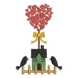 beginner-friendly autumn heart machine embroidery pattern - Valentine Crows for kitchen tea towels
