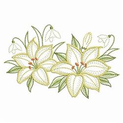 White lilies with delicate petals and subtle detailing, paired with snowdrop flowers, embody spring elegance.