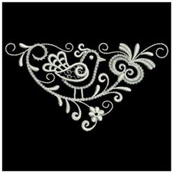 beginner-friendly bird machine embroidery pattern - White Work Bird Corner for festive table runners