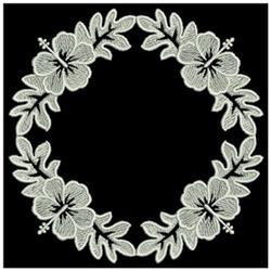 Whitework Hibiscus Circle - 4x4 circle detailed embroidery design for festive table runners