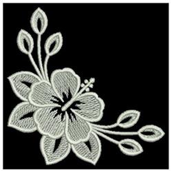 Whitework Hibiscus Corner - 4x4 corner beginner-friendly embroidery design for patchwork quilt blocks